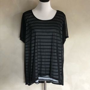 Alyx striped sheer overlay short sleeve blouse
